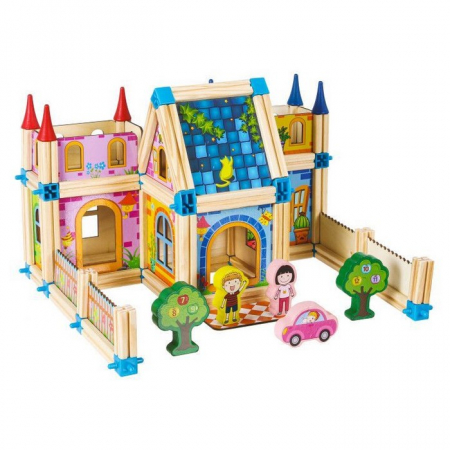 Set de constructii casa 6 in 1 din blocuri din lemn Ecotoys MA429 [2]