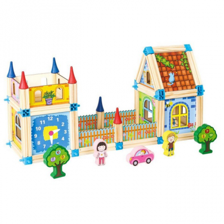Set de constructii casa 6 in 1 din blocuri din lemn Ecotoys MA429 [1]
