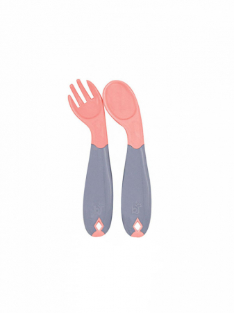 Set lingurita si furculita cu maner gri BabyJem (Culoare: Alb) [3]