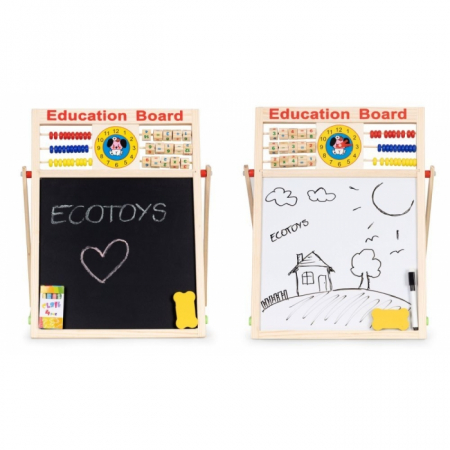 Tabla educationala din lemn cu doua fete si accesorii Ecotoys MB552 [4]
