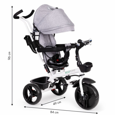 Tricicleta cu sezut reversibil Ecotoys JM-322 - Gri [7]