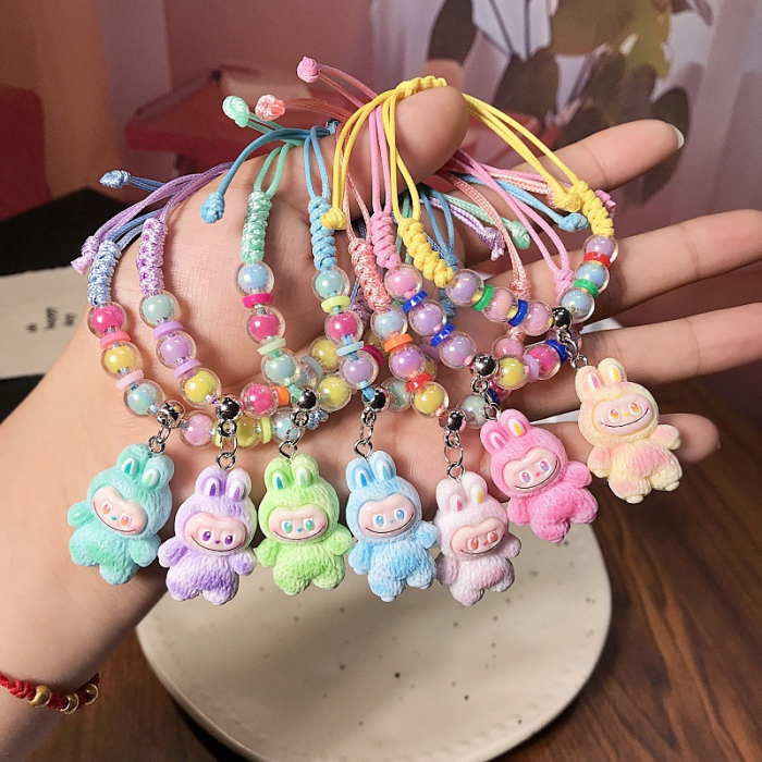 Brățară Reglabilă cu Mărgele Colorate și Pandantiv Tip Labubu Galben - Accesoriu Copii [3]