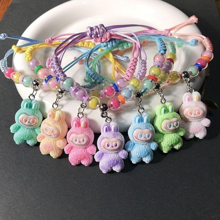 Brățară Reglabilă cu Mărgele Colorate și Pandantiv Tip Labubu Galben - Accesoriu Copii [5]