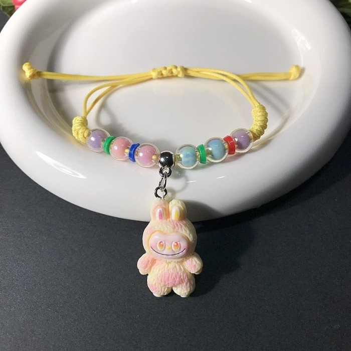 Brățară Reglabilă cu Mărgele Colorate și Pandantiv Tip Labubu Galben - Accesoriu Copii [4]