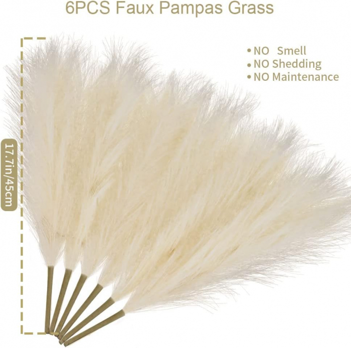 iarbă de pampas decorativă alb, pampas sintetic interior, decor pampas alb mătase premium, flori pampas artificiale 43.5 cm, iarbă de pampas decor modern, set pampas decor interior, fire de pampas bej, iarbă pampas design interior, pampas decor pentru amenajări, decor floral pampas premium [3]