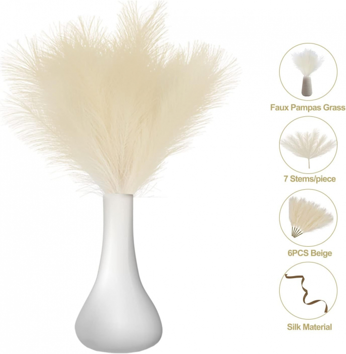 iarbă de pampas decorativă alb, pampas sintetic interior, decor pampas alb mătase premium, flori pampas artificiale 43.5 cm, iarbă de pampas decor modern, set pampas decor interior, fire de pampas bej, iarbă pampas design interior, pampas decor pentru amenajări, decor floral pampas premium [2]