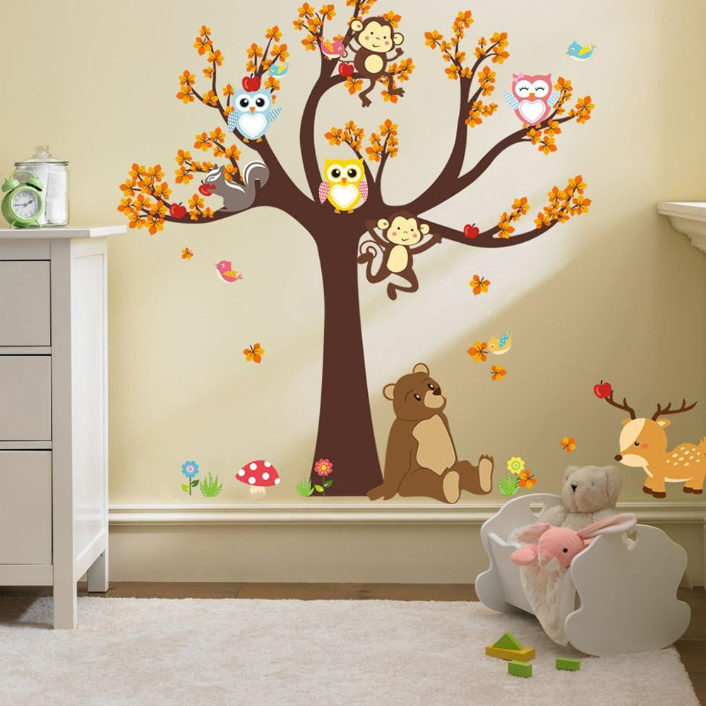 Autocolant cu Animale Vesele in Copacul Toamnei, 100 x 100 cm, CBD CORAL BEST DEALS [6]