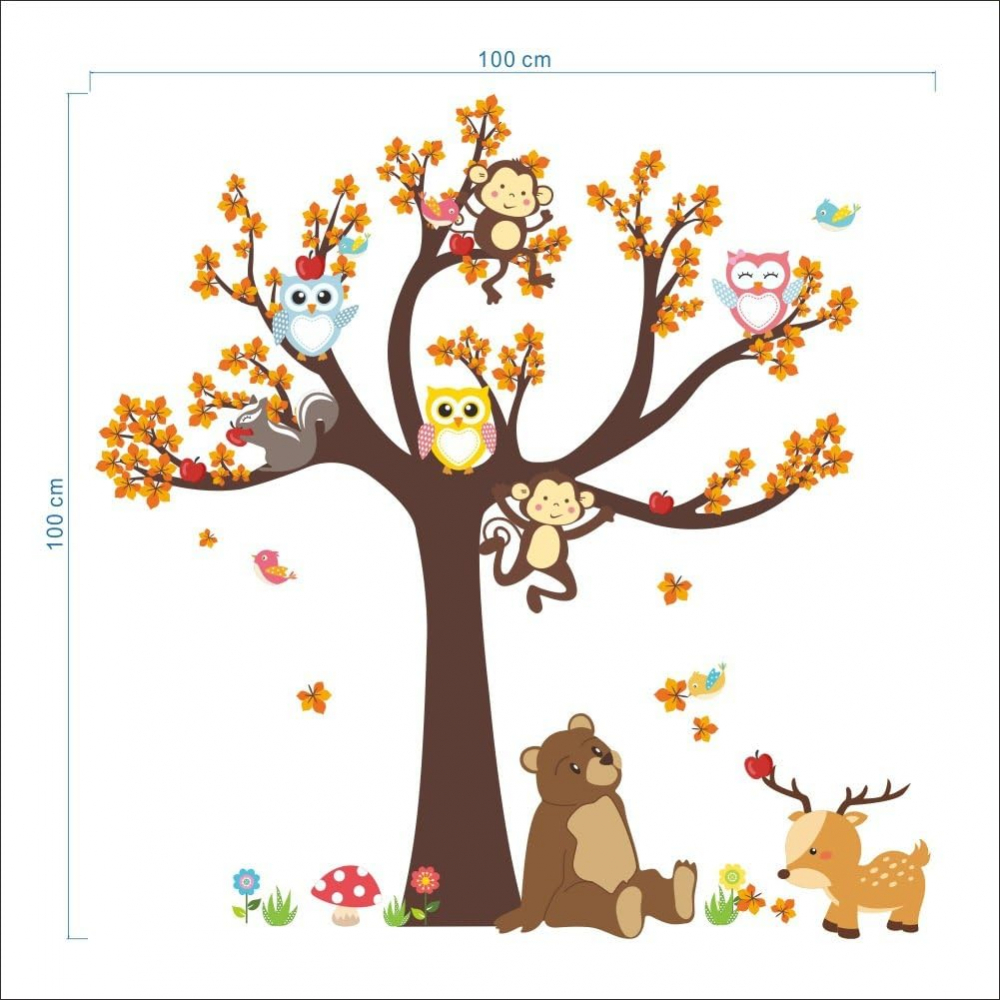 Autocolant cu Animale Vesele in Copacul Toamnei, 100 x 100 cm, CBD CORAL BEST DEALS [5]