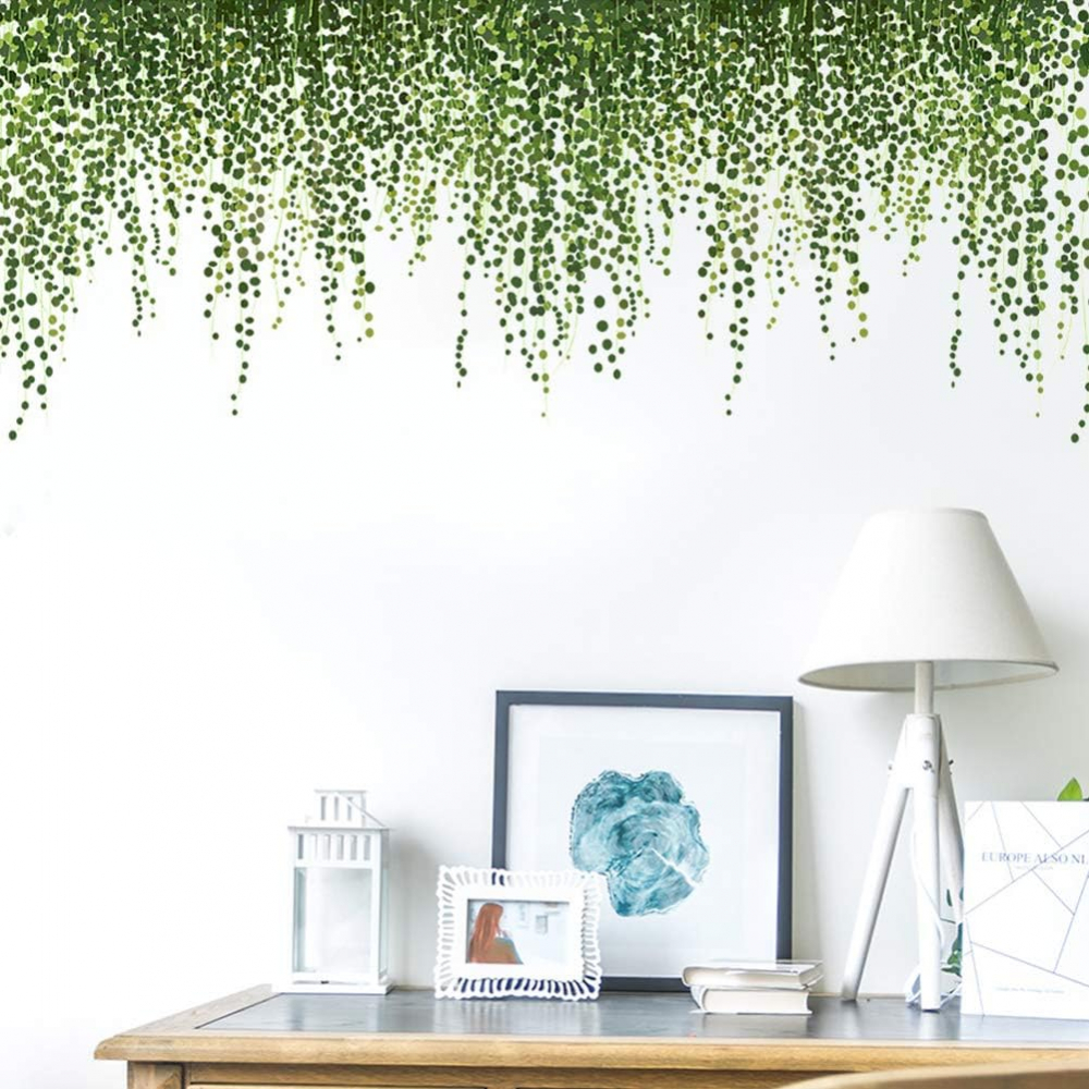 Autocolant de perete decorativ cu design de frunze tropicale verzi [7]
