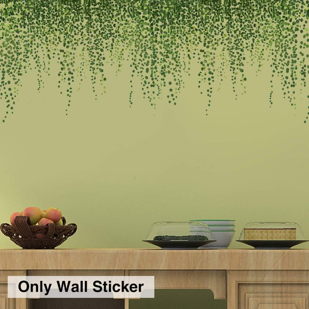 Autocolant de perete decorativ cu design de frunze tropicale verzi [6]