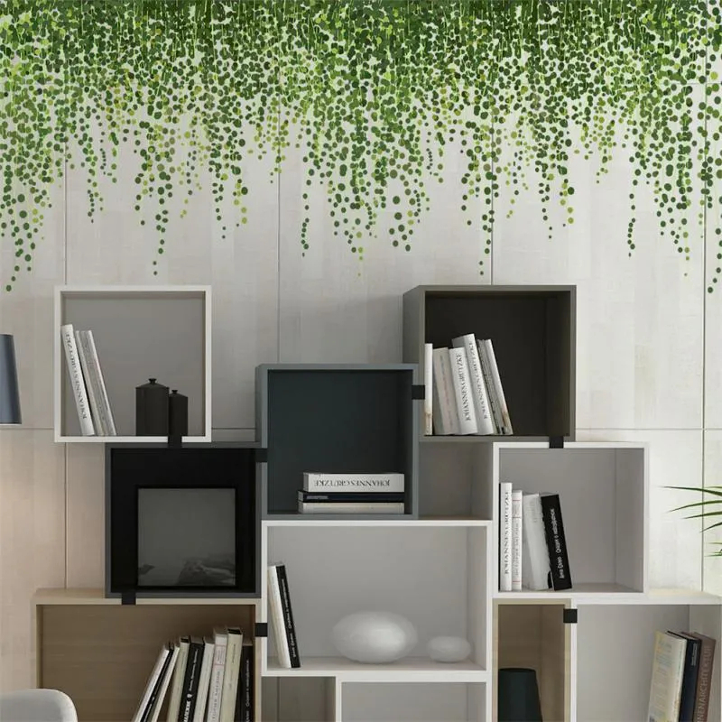Autocolant de perete decorativ cu design de frunze tropicale verzi [5]