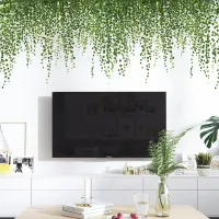 Autocolant de perete decorativ cu design de frunze tropicale verzi [4]