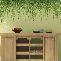 Autocolant de perete decorativ cu design de frunze tropicale verzi [3]