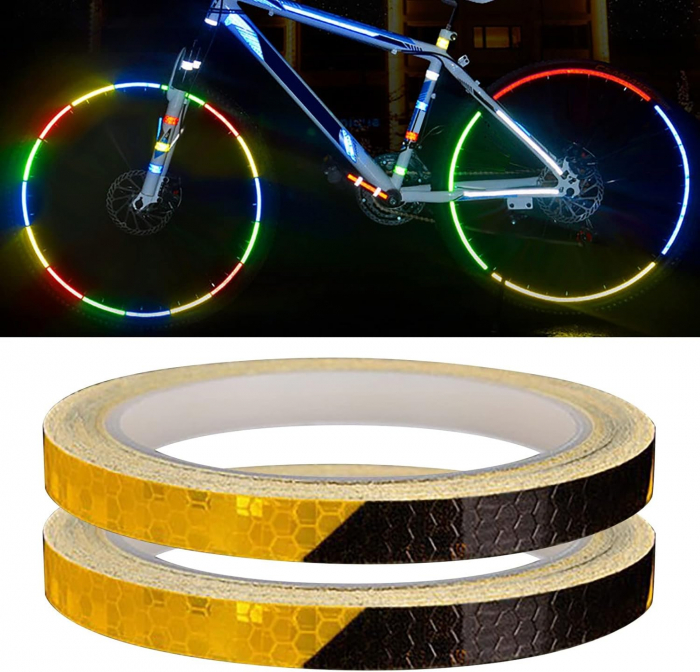 Banda Autoadeziva Reflectorizanta Galben si Negru pentru Tuning Masina, Motocicleta, pentru Decorare Bicicleta si Trotineta, pentru Semnalizare si Vizibilitate Sporita in Trafic, Adeziv Puternic si Re [26]