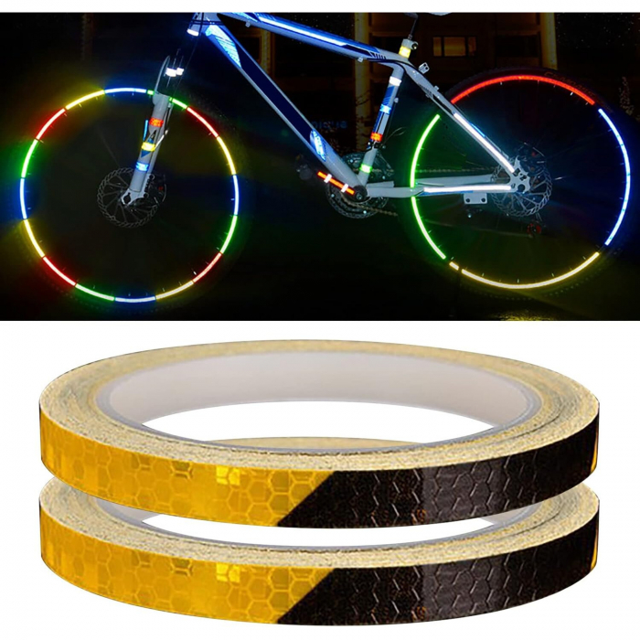 Banda Autoadeziva Reflectorizanta Galben si Negru pentru Tuning Masina, Motocicleta, pentru Decorare Bicicleta si Trotineta, pentru Semnalizare si Vizibilitate Sporita in Trafic, Adeziv Puternic si Re [9]