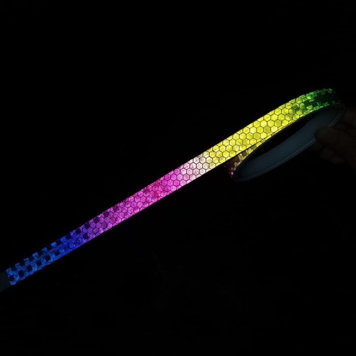 Banda Autoadeziva Reflectorizanta Multicolor pentru Tuning Masina, Motocicleta, pentru Decorare Bicicleta si Trotineta, pentru Semnalizare si Vizibilitate Sporita in Trafic, Adeziv Puternic si Reziste [1]