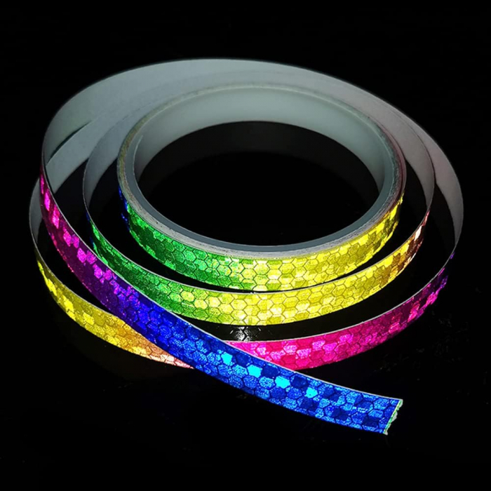 Banda Autoadeziva Reflectorizanta Multicolor pentru Tuning Masina, Motocicleta, pentru Decorare Bicicleta si Trotineta, pentru Semnalizare si Vizibilitate Sporita in Trafic, Adeziv Puternic si Reziste [2]