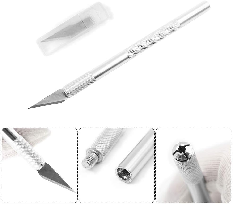 Bisturiu tip CUTTER pentru Diverse Activitati, Cutter Metalic de Precizie cu 5 Lame de Rezerva, Argintiu, CBD CORAL BEST DEALS [7]