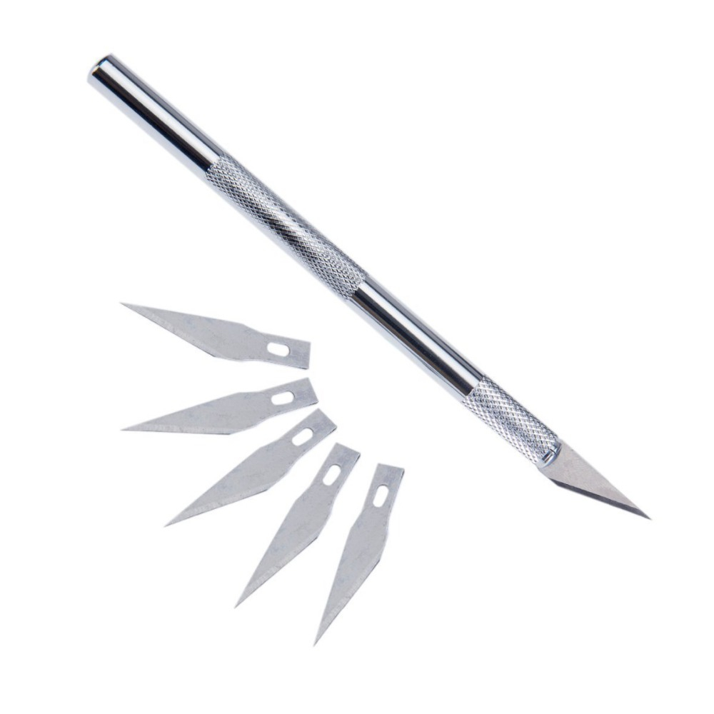 Bisturiu tip CUTTER pentru Diverse Activitati, Cutter Metalic de Precizie cu 5 Lame de Rezerva, Argintiu, CBD CORAL BEST DEALS [5]