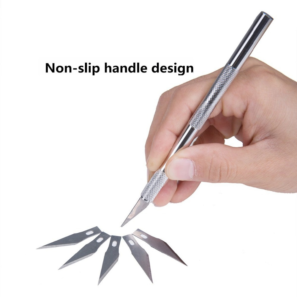 Bisturiu tip CUTTER pentru Diverse Activitati, Cutter Metalic de Precizie cu 5 Lame de Rezerva, Argintiu, CBD CORAL BEST DEALS [6]
