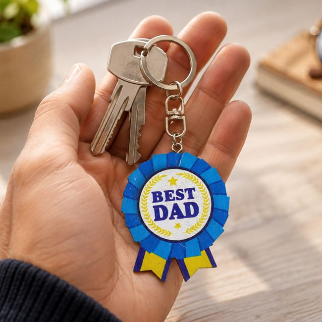 Breloc Best Dad Albastru-Galben din Metal și Lemn [3]