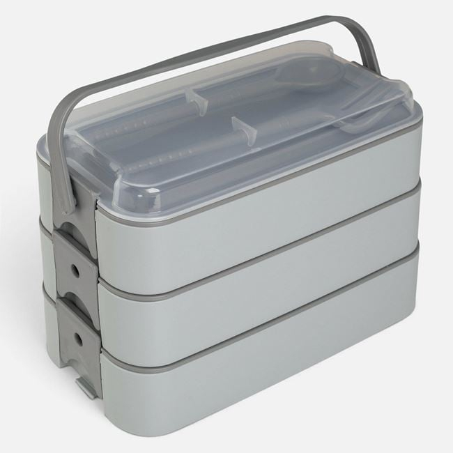 Caserolă Bento gri 3 niveluri 3 x 420 ml cu tacâmuri [3]