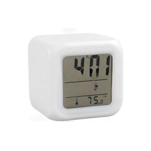 Ceas Multifunctional pentru Birou si Noptiera, CBD CORAL BEST DEALS, Digital, cu Termometru si Alarma, Iluminare LED 8 culori Disponibile, Dimensiuni Compacte 8x8x8 cm [2]