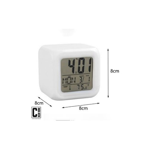 Ceas Multifunctional pentru Birou si Noptiera, CBD CORAL BEST DEALS, Digital, cu Termometru si Alarma, Iluminare LED 8 culori Disponibile, Dimensiuni Compacte 8x8x8 cm [3]
