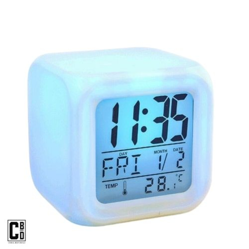Ceas Multifunctional pentru Birou si Noptiera, CBD CORAL BEST DEALS, Digital, cu Termometru si Alarma, Iluminare LED 8 culori Disponibile, Dimensiuni Compacte 8x8x8 cm [7]