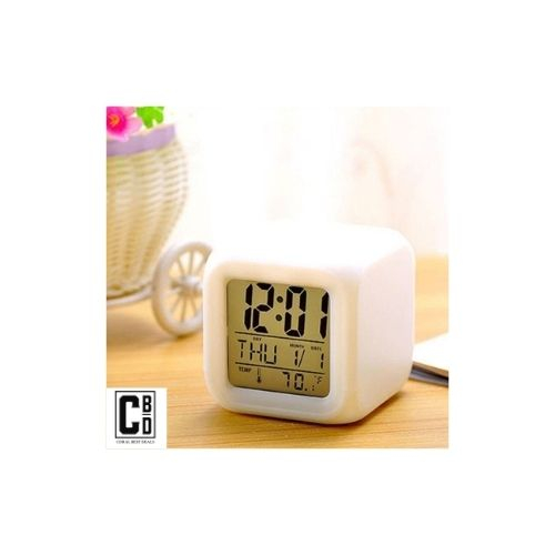 Ceas Multifunctional pentru Birou si Noptiera, CBD CORAL BEST DEALS, Digital, cu Termometru si Alarma, Iluminare LED 8 culori Disponibile, Dimensiuni Compacte 8x8x8 cm [5]