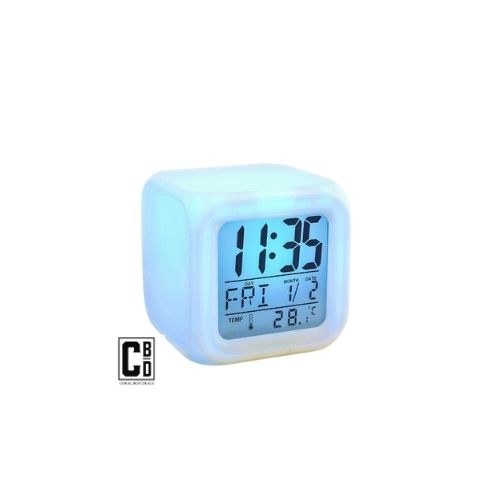 Ceas Multifunctional pentru Birou si Noptiera, CBD CORAL BEST DEALS, Digital, cu Termometru si Alarma, Iluminare LED 8 culori Disponibile, Dimensiuni Compacte 8x8x8 cm [4]