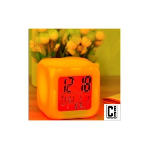 Ceas Multifunctional pentru Birou si Noptiera, CBD CORAL BEST DEALS, Digital, cu Termometru si Alarma, Iluminare LED 8 culori Disponibile, Dimensiuni Compacte 8x8x8 cm [10]