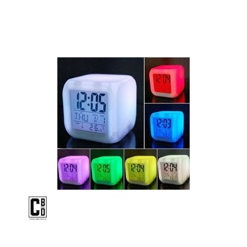 Ceas Multifunctional pentru Birou si Noptiera, CBD CORAL BEST DEALS, Digital, cu Termometru si Alarma, Iluminare LED 8 culori Disponibile, Dimensiuni Compacte 8x8x8 cm [13]
