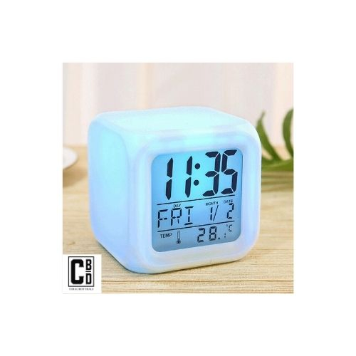Ceas Multifunctional pentru Birou si Noptiera, CBD CORAL BEST DEALS, Digital, cu Termometru si Alarma, Iluminare LED 8 culori Disponibile, Dimensiuni Compacte 8x8x8 cm [8]
