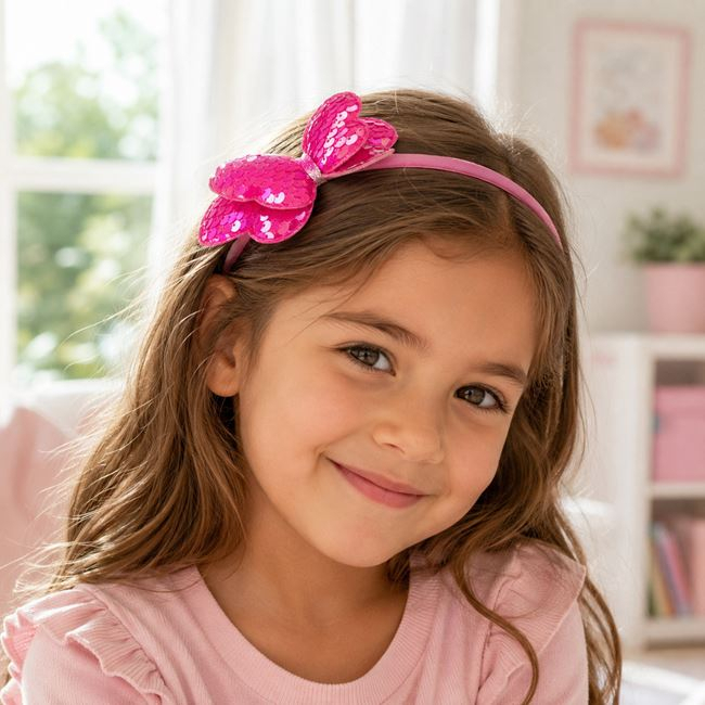Coroniță de păr fucsia cu fluture și paiete pentru copii [2]