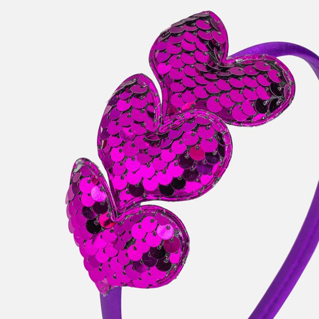 Coroniță de păr mov fucsia cu inimi și paiete pentru copii [3]