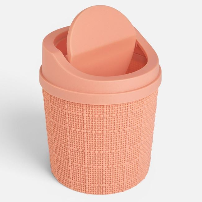 Coș de Gunoi pentru Birou Dusty Pink cu Model Împletit & Capac Ø13,6x17cm – 1,4L [3]