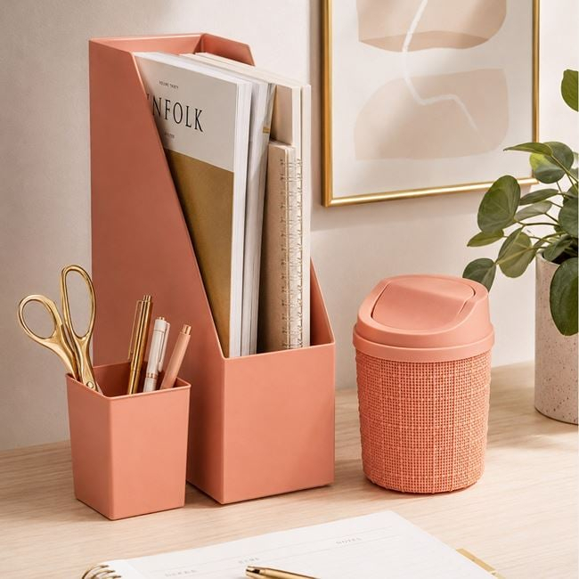 Coș de Gunoi pentru Birou Dusty Pink cu Model Împletit & Capac Ø13,6x17cm – 1,4L [2]