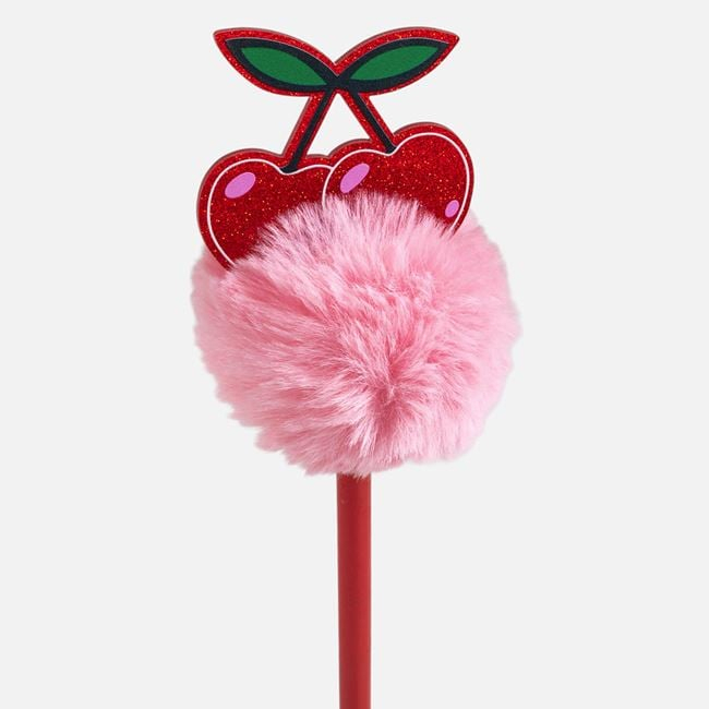Creion Rosu cu Pompon Roz & Cireșe cu Sclipici 23cm [3]