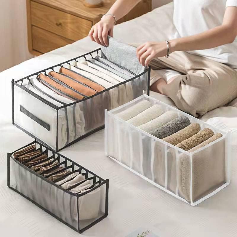 Cutie cu Plasa Textila, Corp cu 7 Compartimente si Lungime 36cm x latime 14cm x Inaltime 12cm, pentru Organizat Lenjerie de, Gri, CBD CORAL BEST DEALS Gri 36 cm [7]