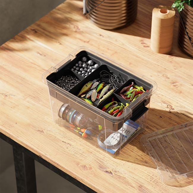 Cutie organizator transparent gri cu raft 2,25 L [5]
