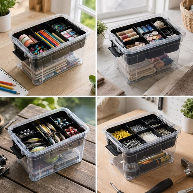 Cutie organizator transparent gri cu raft 2,25 L [2]