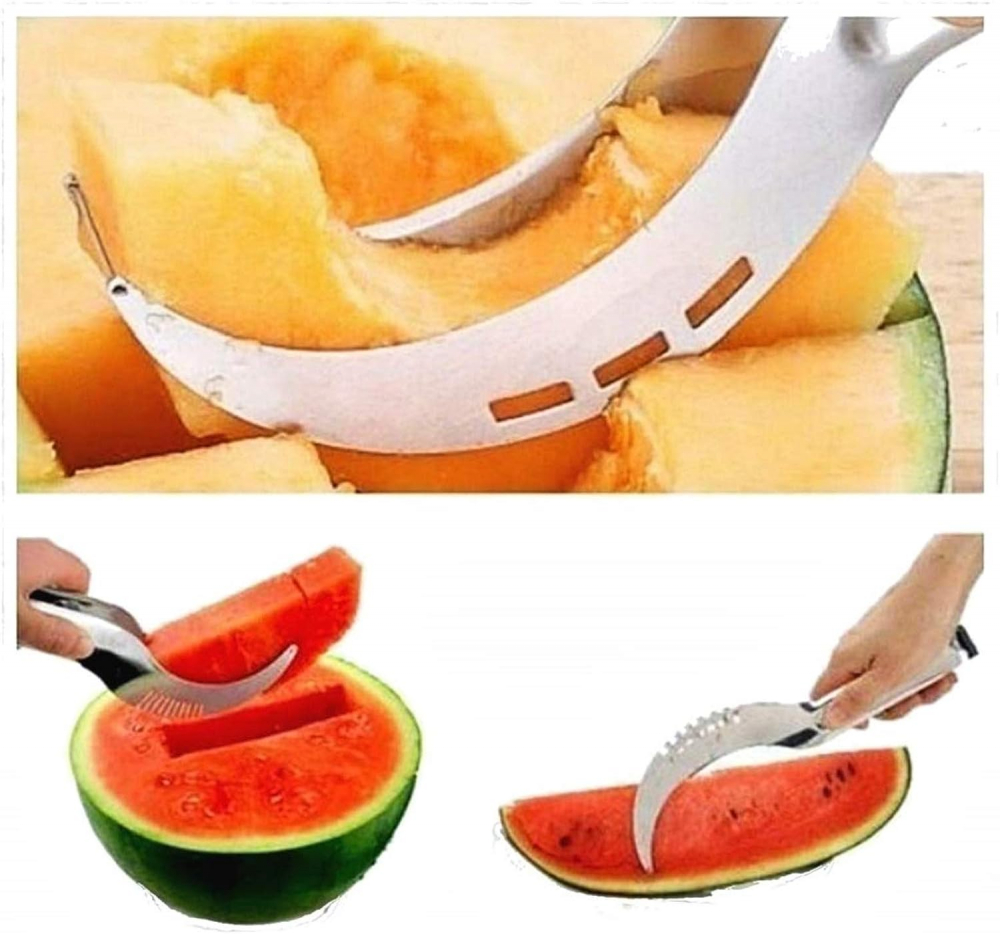 Cutit Feliator 2in1 cu Functie de Cleste, pentru Taiat si Servit Pepene Rosu si Galben, Inox, 22 cm, Premium, CBD CORAL BEST DEALS [6]