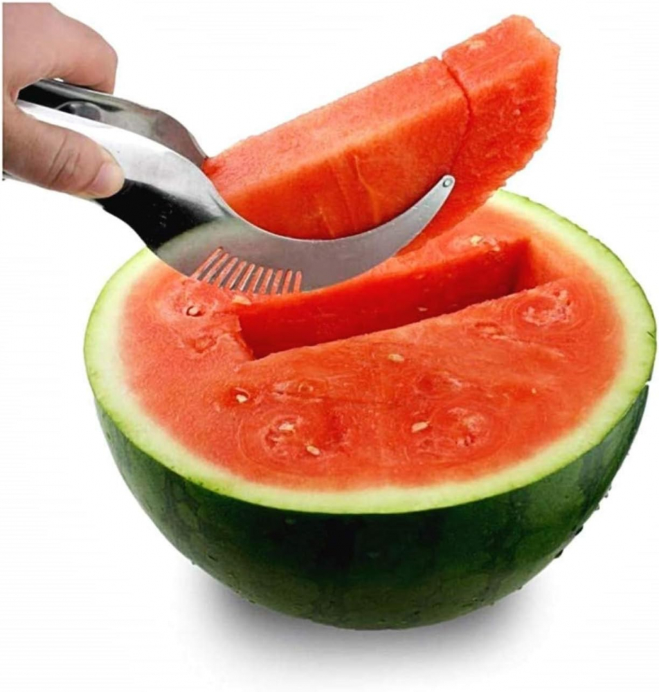 Cutit Feliator 2in1 cu Functie de Cleste, pentru Taiat si Servit Pepene Rosu si Galben, Inox, 22 cm, Premium, CBD CORAL BEST DEALS [9]