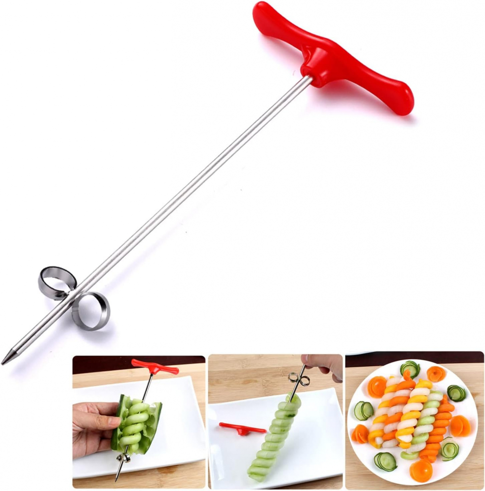 Cutit Multifuntional pentru Spiralat Cartofii, Ergonimic si Eficient, Rosu, CBD CORAL BEST DEALS Rosu [9]