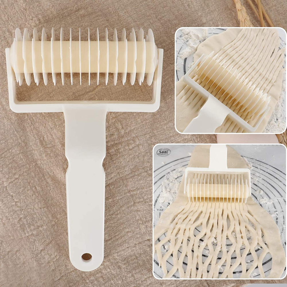 Cutit roller pentru Taiat, modelat Aluat pentru Placinte, Foietaj si Prajituri, PVC, Alb, 10 x 17.5 cm Alb [7]