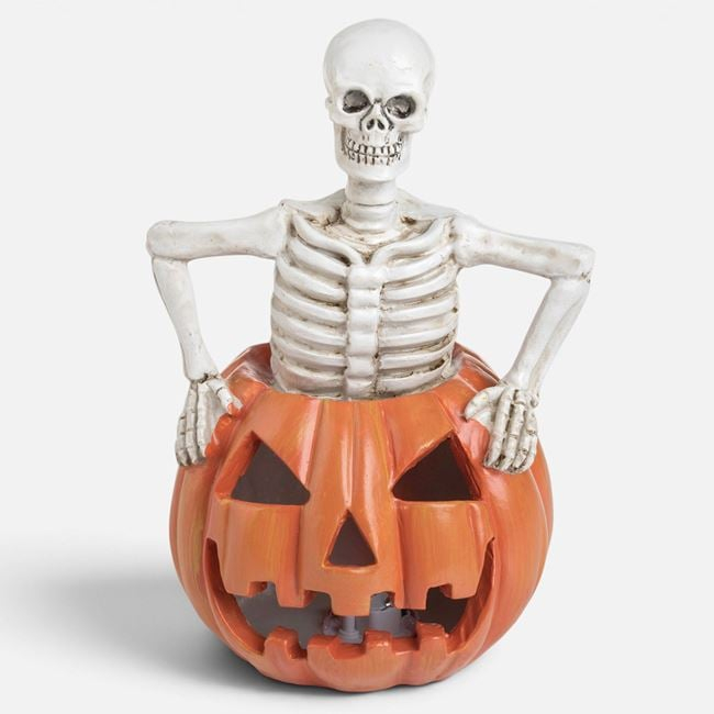 Decorațiune Halloween schelet în dovleac cu LED, portocaliu-gri [3]