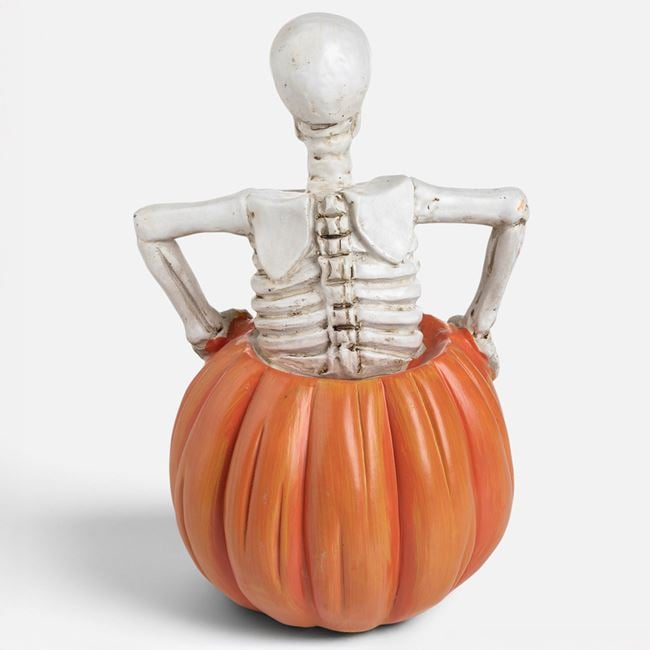 Decorațiune Halloween schelet în dovleac cu LED, portocaliu-gri [4]