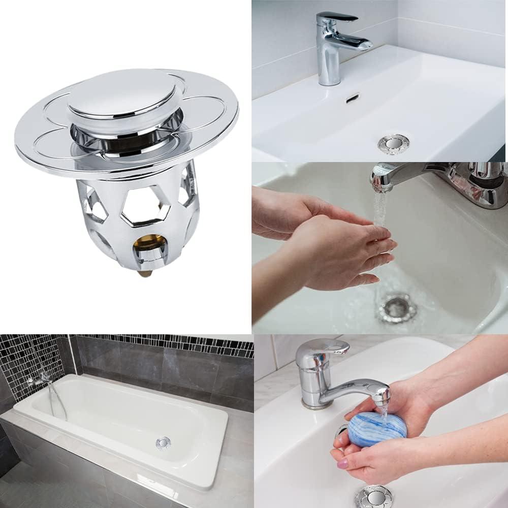 Dispozitiv pentru Protectie Scurgere Chiuveta, Cada si Dus cu Protectie Anti Infundare si Functie de Oprire a Apei, ABS si Cupru, 6 x 6 cm, Argintiu, 3 cm [3]