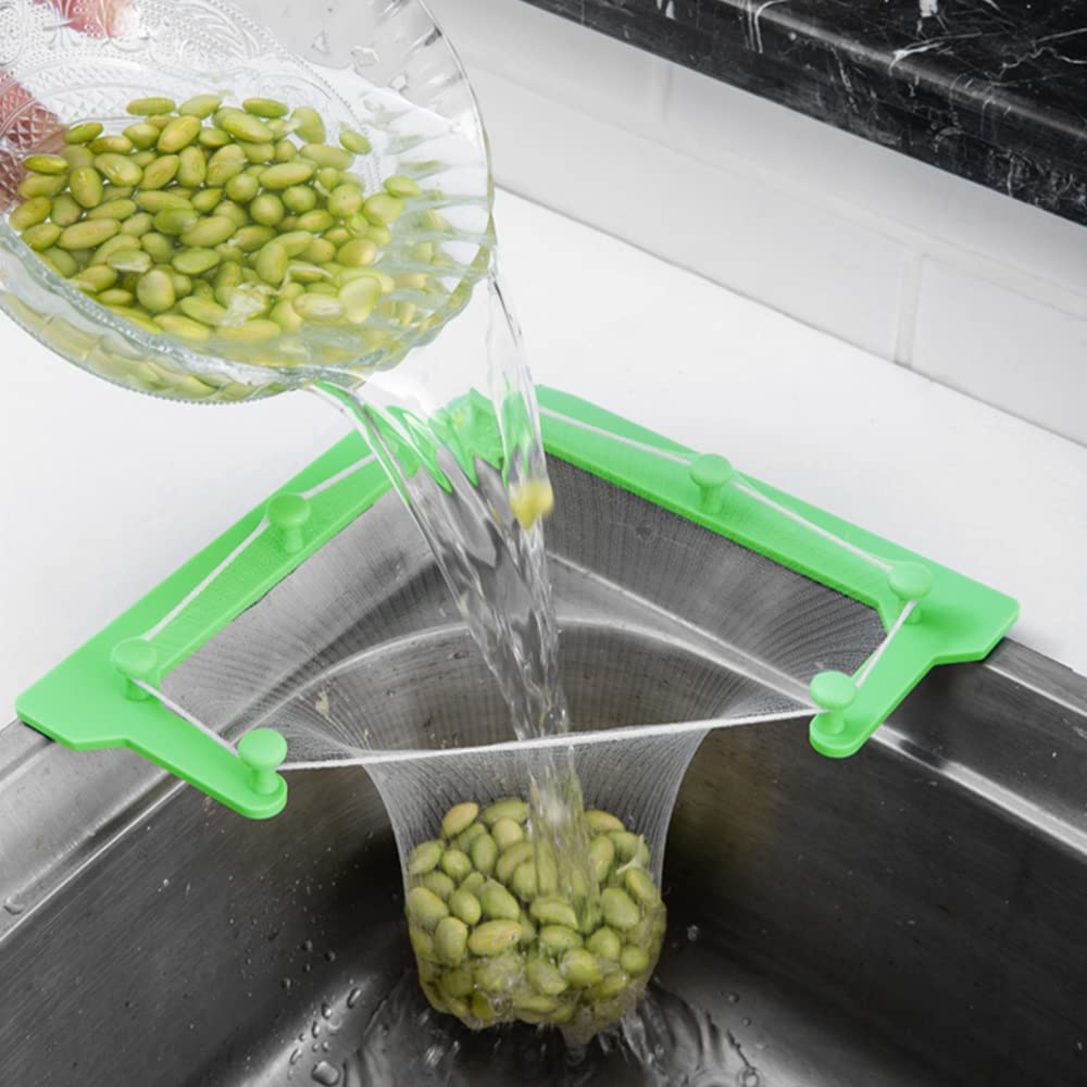 Dispozitiv pentru Spalare Alimente si Scurgere Resturi Alimentare cu Prindere adeziva pe Chiuveta, Banda Adeziva si 100 de Saci Inclusi, Verde, CBD CORAL BEST DEALS Verde 0 mm [4]